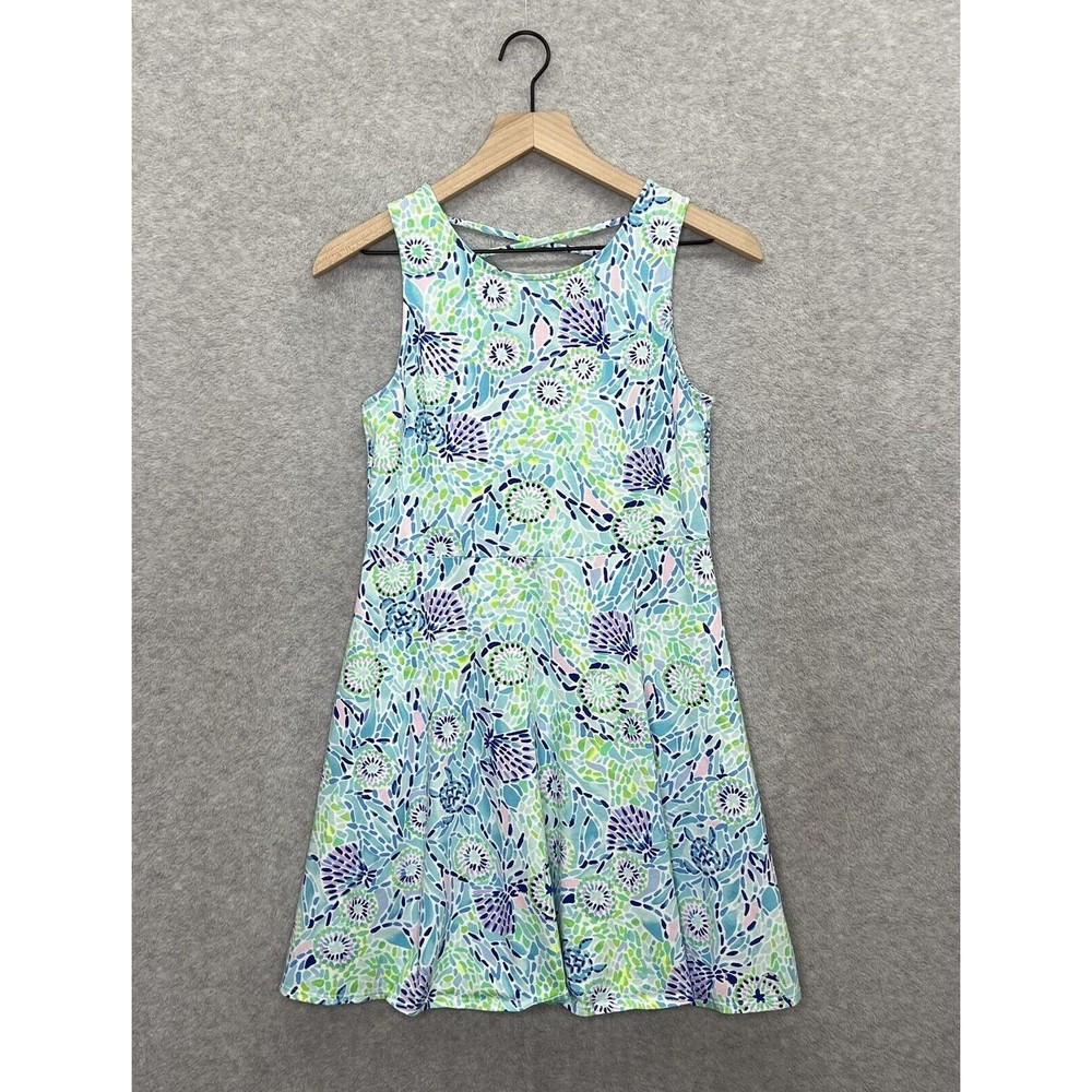 Lilly Pulitzer Dress Girls 16 Green Blue Sleeveless Cotton Vacation Tropical
